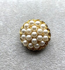 Estate Vintage Brooch Gold-Tone Faux Pearls & Textured Twist Button Trendy Style