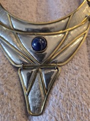 Vintage Morita Gil Designer Blue Lapis Metallic Bronze Collar Necklace Large