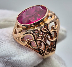 Vintage Soviet 14K Rose Gold Ring 583 with Stone • 11g • Original USSR Jewelry
