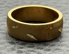 18KT H.G.E. VTG Gold Plated Ring Textured MCM Modernist Pattern 6MM Band Size 7