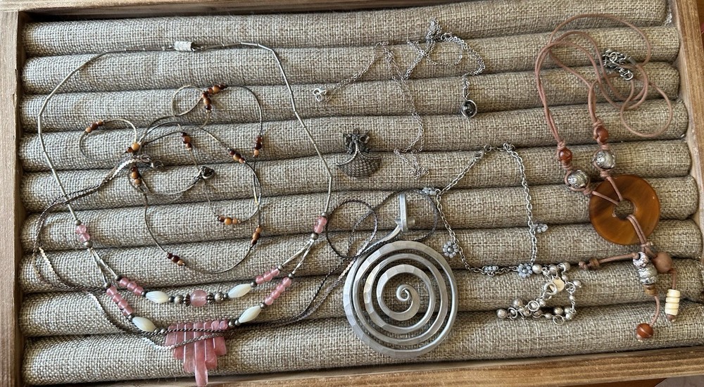 Vintage Sterling And Other Material Necklace Bracelet Lot