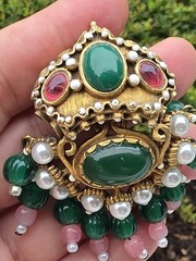 Vtg Signed KJL Jewels of India Mughal Crown Brooch Pendant Green Cabochon Rare