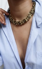 Vintage Gold Tone Twisted Rope Chain Statement Necklace Chunky 16.5”