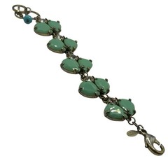 Leslie Danzis Bracelet Pale Green Double Teardrop & Clear Rhinestone Link Chunky