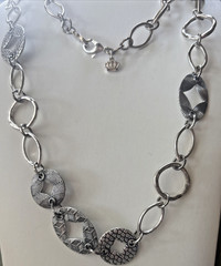 Signed Statement 38” Chunky Silver tone Mixed Metal Work Chain Necklace
