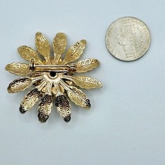 Flower Brooch Honey Rhinestone Filigree Leaves Floral Statement Vintage Pin