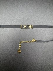 Vintage Christian Dior Black Ribbon Logo Choker Necklace Gold Tone