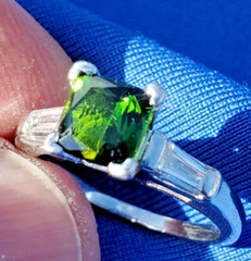 EARTH MINED TOURMALINE DIAMOND Deco Engagement Ring ORIGINAL PLATINUM Solitaire