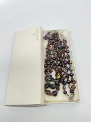 Vtg Crown Trifari purple Lucite AB Beads Demi Parure Set Silver W/ Box