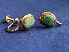 Vtg Gold Filled Sarah Coventry Jewelry Set 12.17g Jadeite Look Stones *READ*
