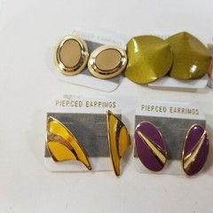 Lot of 8 Vintage 1980s 1990s Enamel Pierced Earrings Retro Set NEW On Card