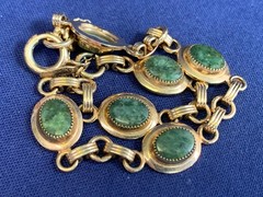 Vtg Gold Filled Sarah Coventry Jewelry Set 12.17g Jadeite Look Stones *READ*