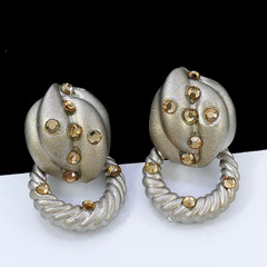 VINTAGE 1980’S MOD JEFF LIEB TOPAZ CRYSTAL DANGLE CLIP-ON EARRINGS DOOR KNOCKER