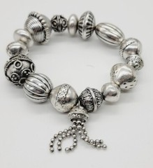 Art Deco Stretch Bracelet Beaded Textured Silver tone One Size Runway OSFM