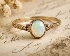 ✨ Vintage Engraved Opal Ring • Elegant Thin Band • Handmade Look