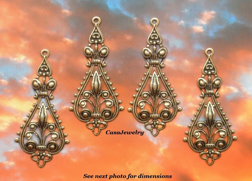 #0009 ANTIQUED GOLD OPEN FILIGREE TEARDROP W/TOP HANG RING – 4 Pcs