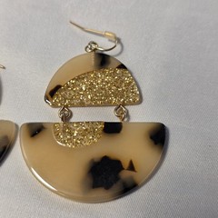 Half Moon Acrylic Resin Wire Earrings Blonde Tortoise Shell Gold Glitter Accents