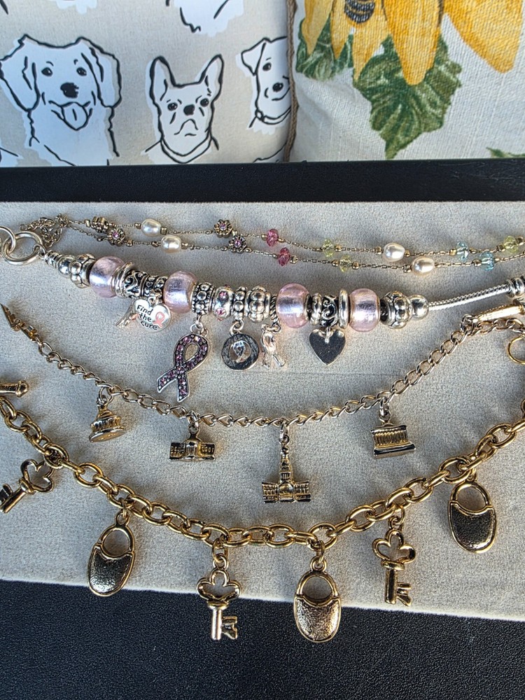 4 Vintage-to-Modern Bracelet Lot Charm Bracelets Beaded Style Stackable Mixed
