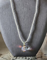 CZECH AURORA BOREALIS CRYSTAL BALL w CRYSTAL CHAIN PENDANT NECKLACE☆FILIGREE CAP