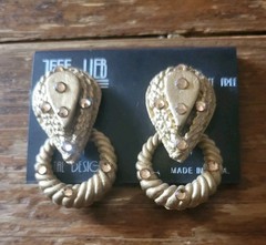 NEW NOS VTG goldtone Jeff Lieb Clip On 90s Rhinestone Costume Statement GLAM