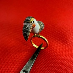 Amazing 4.17ct Rose Cut Diamond Gemstone Enamel Silver Vintage Bird Ring Jewelry
