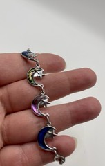 Celestial Moon Star⭐️Rainbow Dyed Abalone Charm Vintage Bracelet 7 Inch EUC