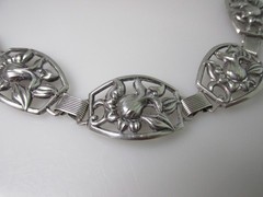 Vintage Danecraft Sterling Silver 925 Art Nouveau Floral Repousse Panel Bracelet