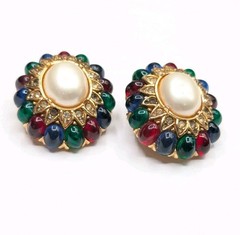 CINER Jewels Of India Moghul Glass Faux Pearl Clip On Gold Tone Earrings ⚠️Read
