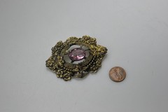 Vintage Brooch Czech Style Brass Floral large Glass Stone wear rehab T14