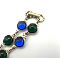 VTG Poured Glass Bezel Set Link Necklace 54”