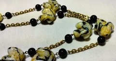 Vintage Venetian Fancy Pinched Gold Black Glass Beads Beaded Demi Parure
