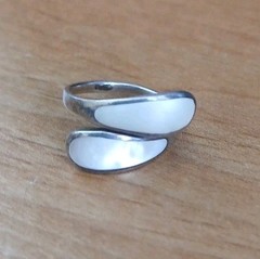 Vintage Sterling Silver Mother Of Pearl Inlay Adjustable Ring 5.5-8