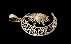 VTG Sterling Silver SUN & Crescent MOON Boho Celestial Pendant 1.5” Statement