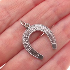 Rembrandt 925 Sterling Silver Vintage Happy Birthday Horseshoe Charm Pendant