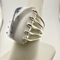 JTV Sterling Silver Opal Ring Dendritic Artisan Modernist 8 Cabochon Arya