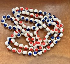 Vintage 1950s red, white and blue plastic puzzle bead necklace