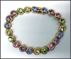 Vintage Gold Plated Bezel Set Crystals Multi Color Crystal 7 1/8″ Bracelet