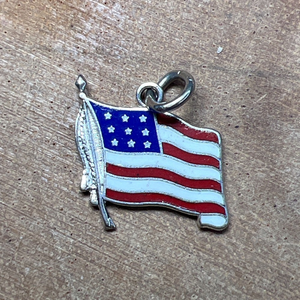 Vintage Sterling Silver 925 United States Enamel Flag Charm Pendant