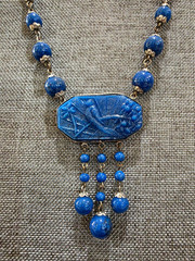 Vintage ART DECO Czech Blue Lapis Exotic Glass Bird Pendant Necklace 14″ Bohemia