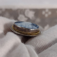 Cameo Sterling Silver 925 Italy Azure Agate Pendant Brooch 1121 NA Rare Hair