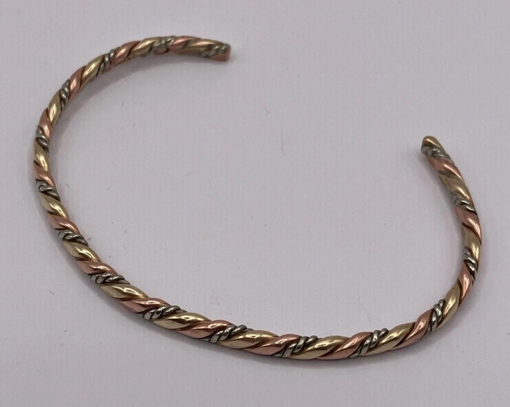 VTG Signed Sergio Lub Mixed Metals Copper & Brass & Silver Twisted Cuff Bracelet