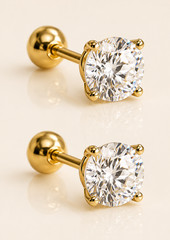 14K AU585 Gold Mini Zircon Screw Back Stud Earrings Vintage 4mm Pairs