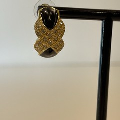 Roman Earrings X Criss Cross Rhinestones Black Enamel Gold Tone Pierced Vintage