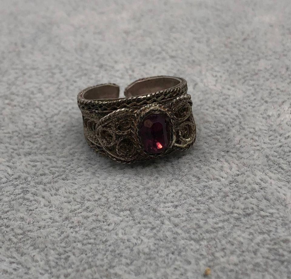 Vintage Filigree Silver Ring with Stone 7.2g Size 17.5cm Unisex Collectible
