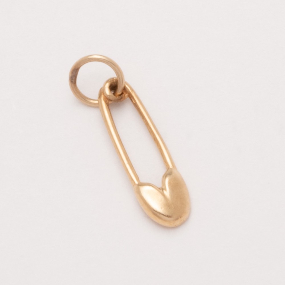 VINTAGE 14K GOLD BABY SAFETY PIN CHARM PENDANT with BAIL 0.5g 20x5mm 1950s USA
