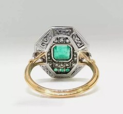 3.55CT Art Deco Style Green Lab Created Emerald Engagement 14K Gold Finish