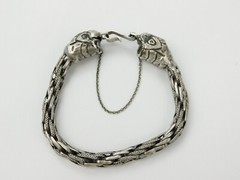 Vintage Sterling Silver Double Head Makara Chain Link Bracelet Hindu 26.6 grams