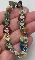 Vintage Link Polished Stone Glass Tumbled Agate Bracelet Rainbow 6.5”