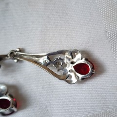 Vintage Sterling Silver Marcasite Red Pear Drop Earrings Art Deco 925 Dangle