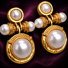 Kovonchy Faux Pearl Mogul Drop Earrings S925 Posts Gold Tone Statement